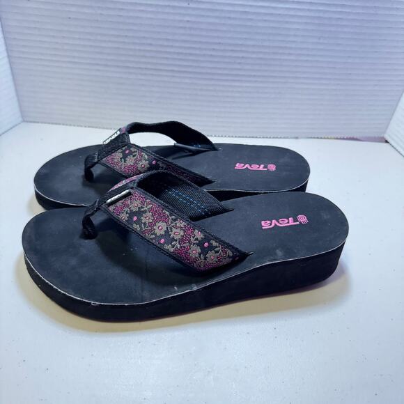 TEVA 2 in Platform Flip Flops with Purple and Tan Webbing SZ 9.5 - Picture 5 of 8